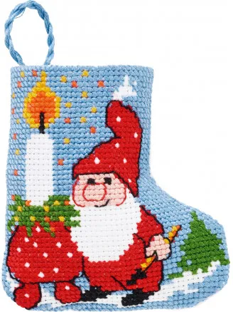 Permin Borduurkit Kerstsok Kabouter met Kaars 7x8cm