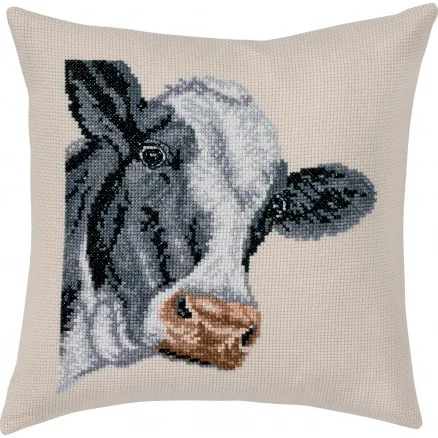 Permin Borduurpakket Aida Kussen Bonte Koe 40x40cm