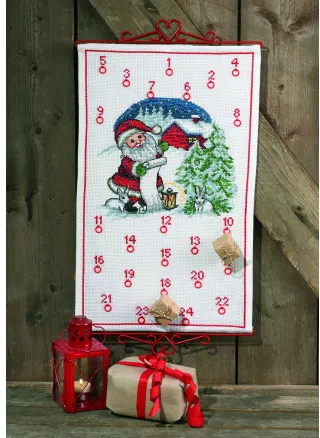Permin Borduurpakket Adventskalender - Kerstman en Konijnen 38 x 62 cm