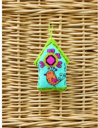 Permin Borduurkit Vogelhuis blauw 7x9cm