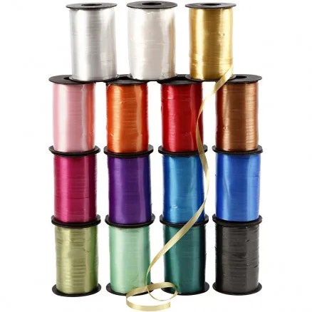 Cadeaulint, assorti kleuren, B: 10 mm, glanzend, 250 m/15 stuks.