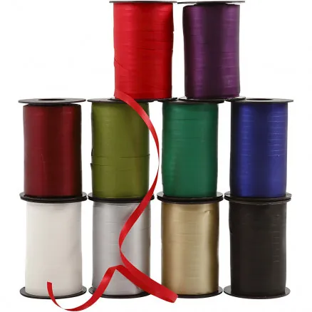 Cadeaulint, assorti kleuren, B: 10 mm, 250 m/ 10 st.