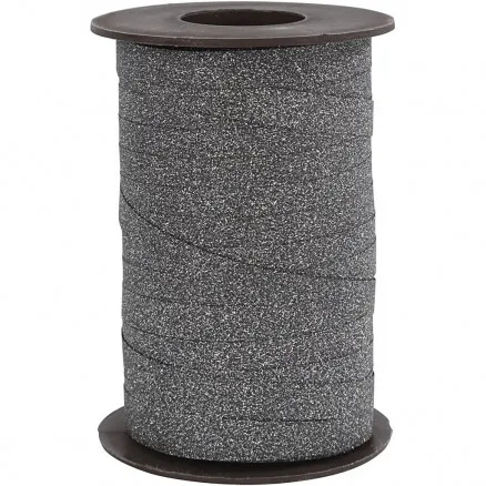Cadeaulint, zwart, B: 10 mm, glitter, 100 m/ 1 rol.