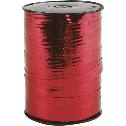 Cadeaulint, metallic rood, B: 10 mm, glanzend, 250 m/1 rol.