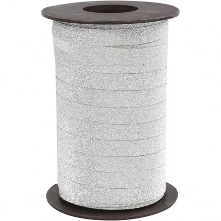 Cadeaulint, zilver, B: 10 mm, glitter, 100 m/ 1 pak.