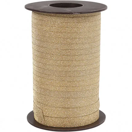 Cadeaulint, goud, B: 10 mm, glitter, 100 m/1 rol.