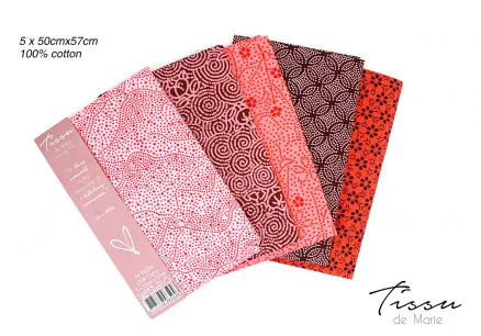 Tissu de Marie Fat Quarter Roze 50x57cm - 5 stuks