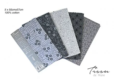 Tissu de Marie Fat Quarter Zilver 50x57cm - 5 stuks