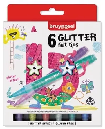 Bruynzeel Kids Glitter Viltstiften 6 stuks.